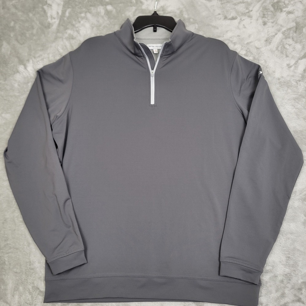 Peter Millar Mens Large Dark Gray 1/4 Zip Golf Pullover Performance Fleece Logo